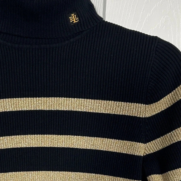 Lauren Ralph Lauren monogrammed turtleneck black and gold sweater, medium - Picture 2 of 8
